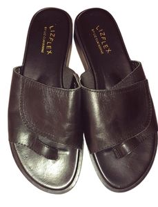 LIZFLEX Leather Slides Wide Velcro Strap Padded Leather Lining